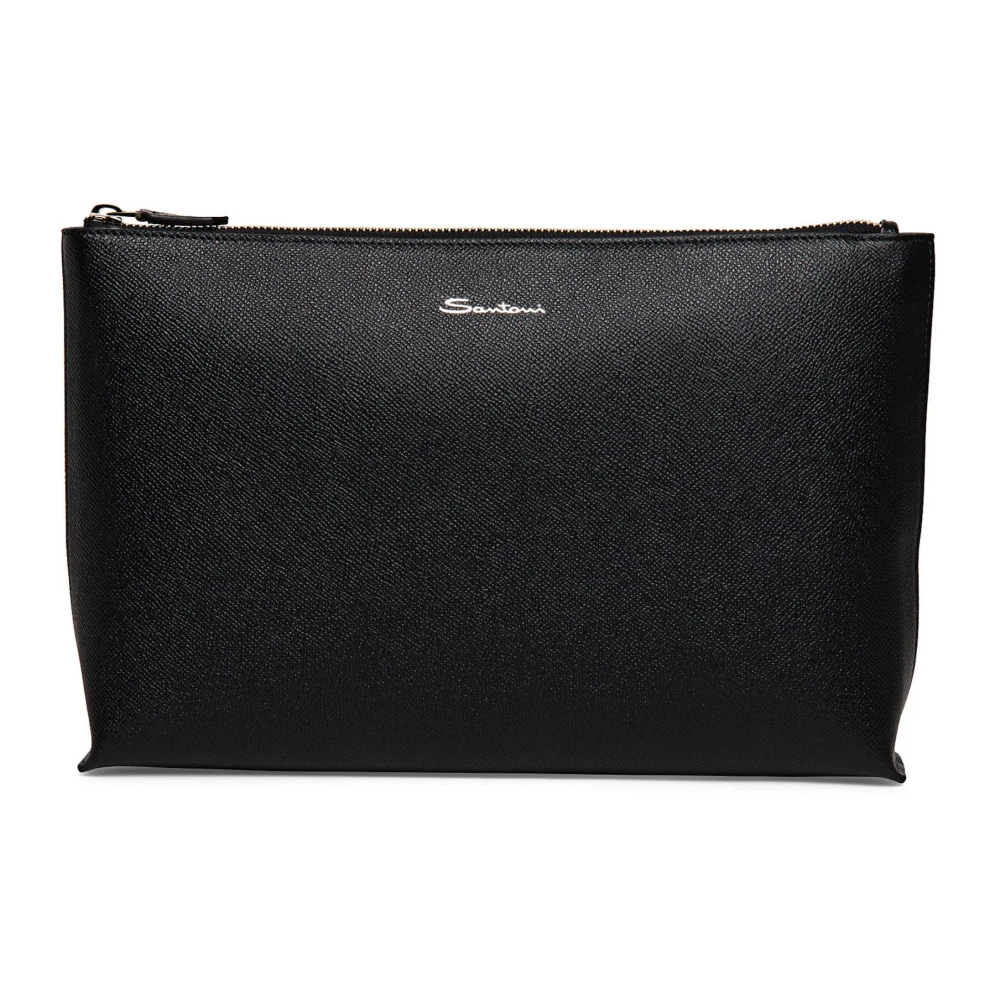 Santoni Geëtste Rechthoekige Zwarte Leren Pouch Black Dames