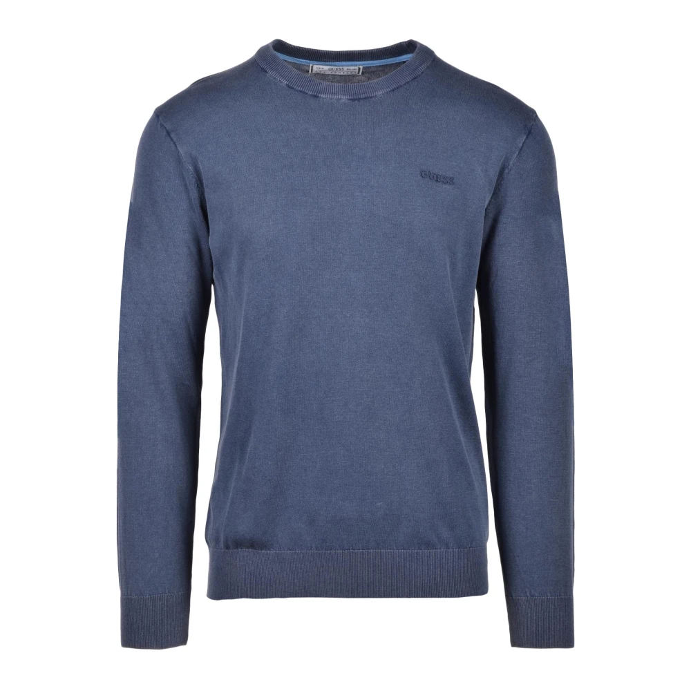 Guess Katoen Zijde Mix Stijlvolle Top Blue Heren