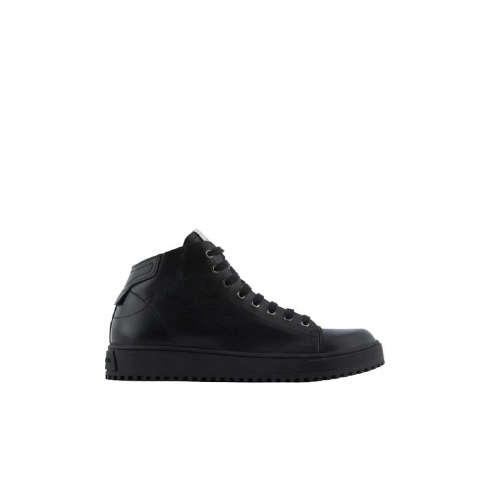 Emporio Armani Men's Black Sneakers, 8 1/2 Uk, Pelle Leather Trainers