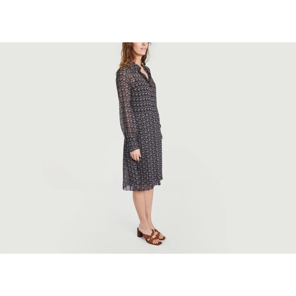 See by Chloé Zwarte Georgette Midi Jurk met 'Micro Bisou' Patroon Multicolor Dames