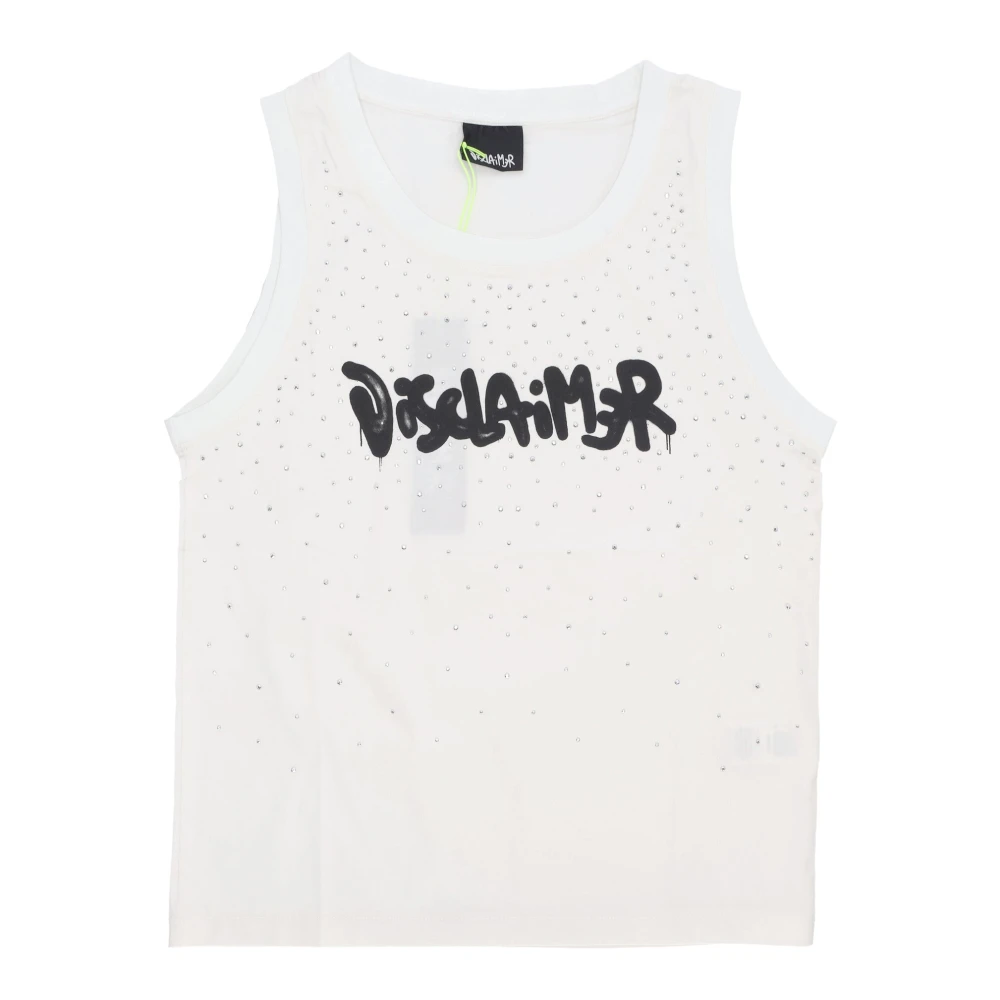 Disclaimer Women's White Sleeveless Tops, Xs, Logo Tank Top Fashion