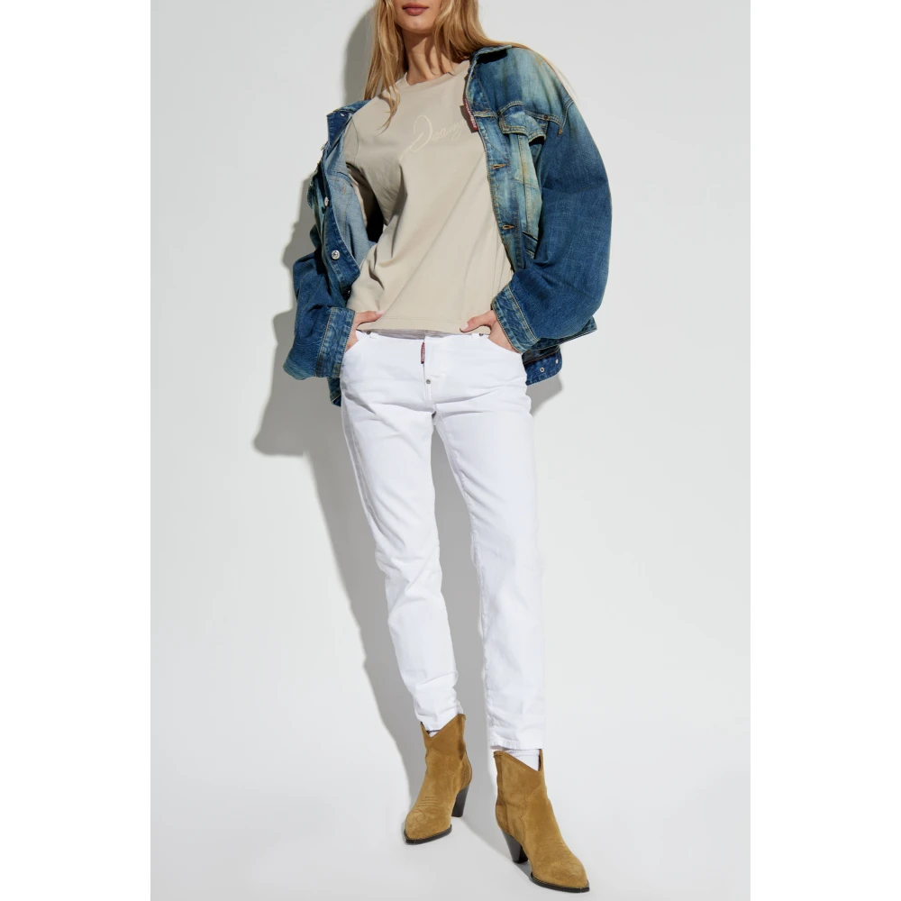Dsquared2 T-shirt met bedrukt logo Beige Dames