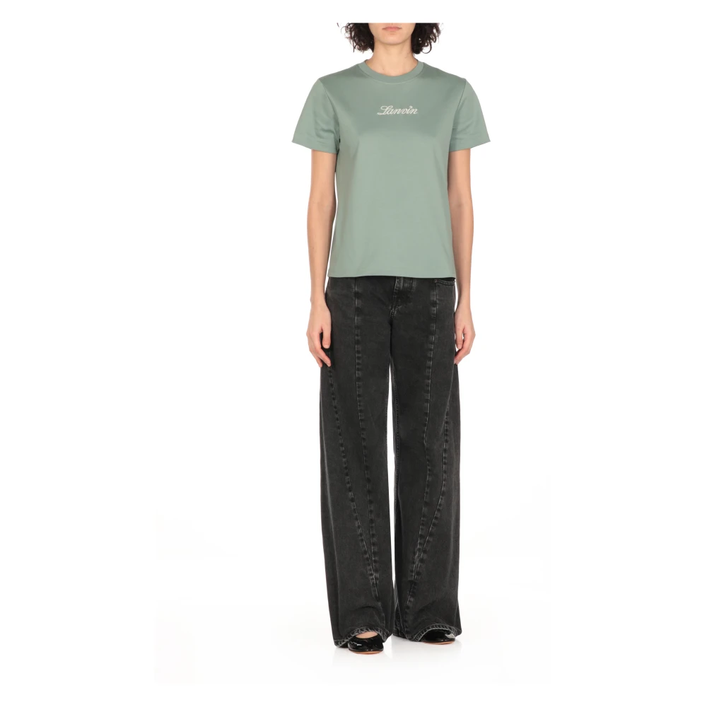 Lanvin Groen Katoenen T-shirt met Geborduurd Logo Green Dames