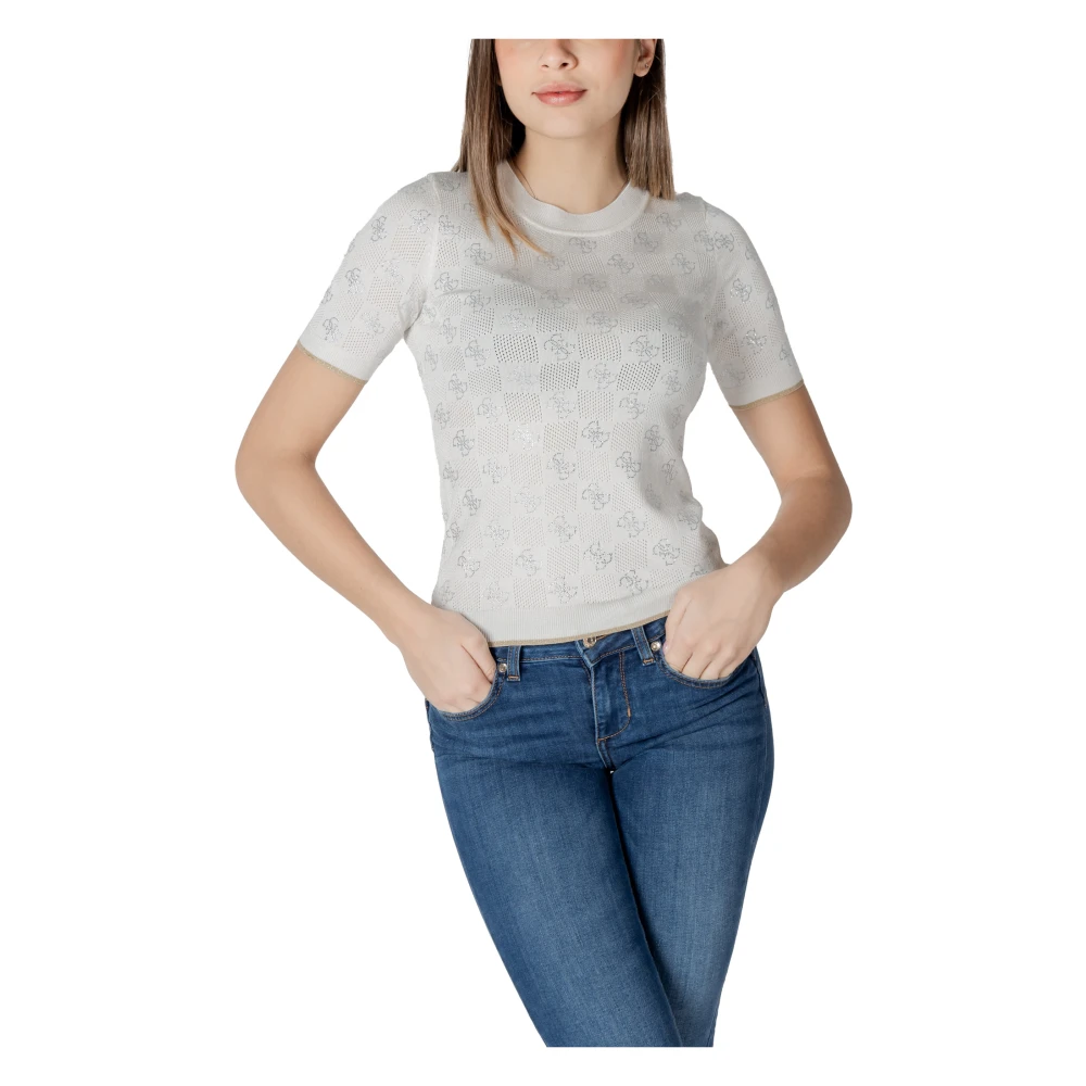 Guess Elegante korte mouw gebreide top White Dames