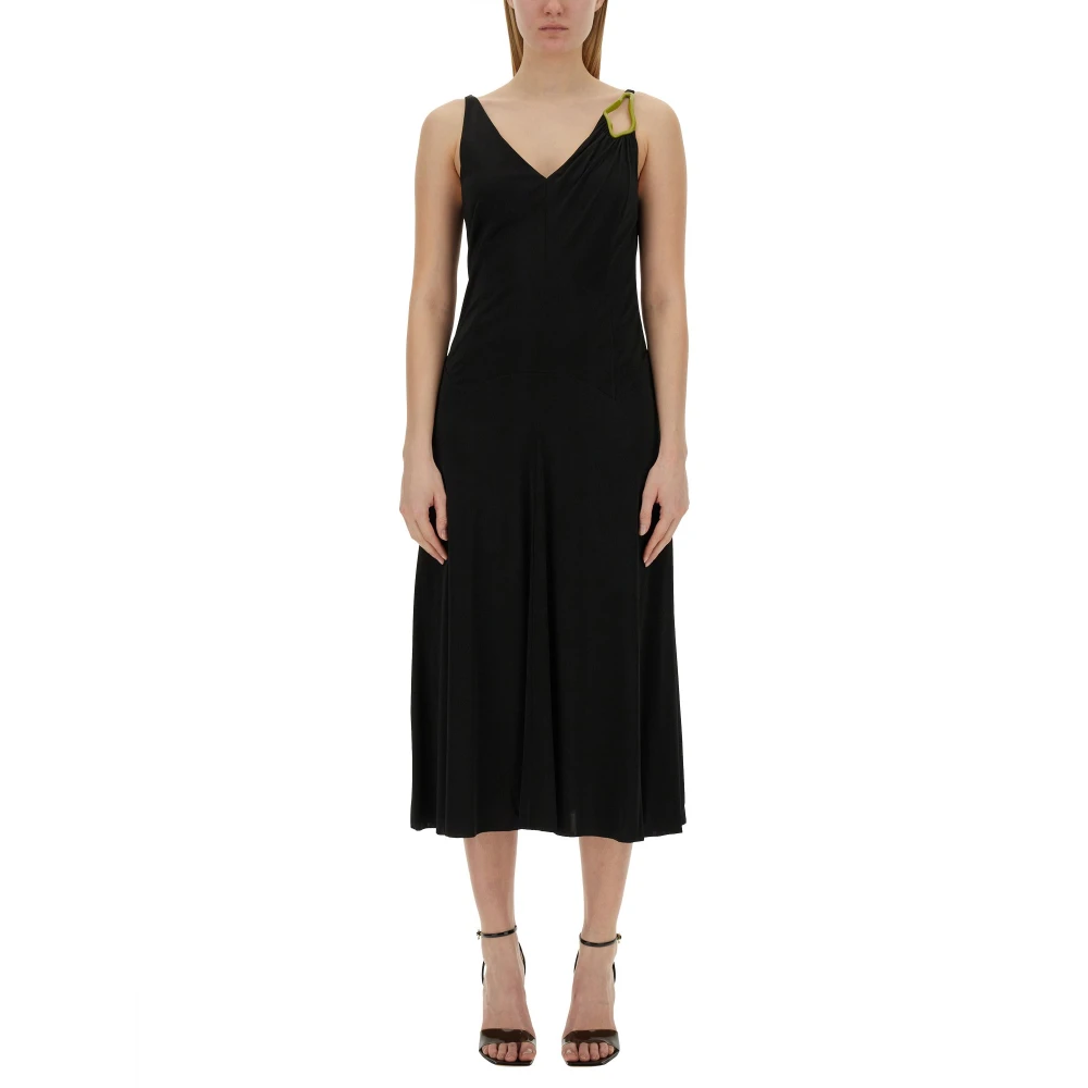 Lanvin Vrouw Zwart Kleedjes Dames, S, Mouwloze A-Lijn Midi Jurk