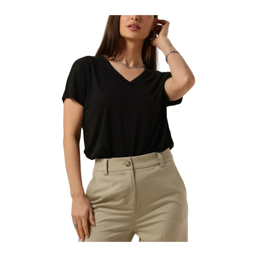 moss copenhagen Modal V Neck Tee Zwart Black Dames