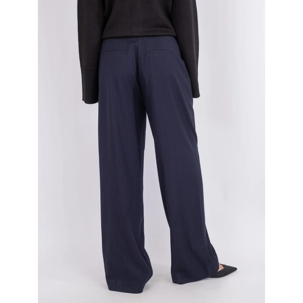 NEO NOIR Pinstripe Wijde Pijp Hoge Taille Broek Blue Dames