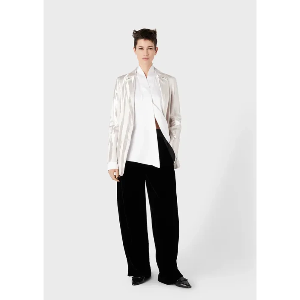 Giorgio Armani Zijden dubbel satijnen overhemd met sjaaleffect White Dames