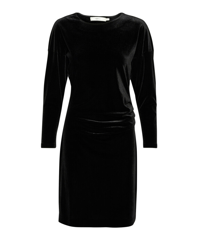 robe-courte-noire-avec-drapes-lateraux