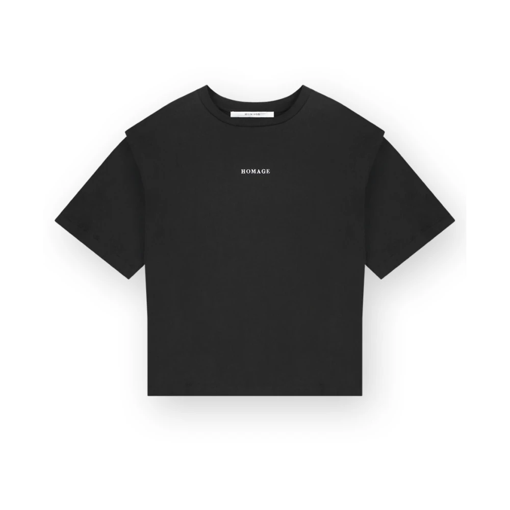 Homage Zwart Logo T-shirt met Schouderdetails Black Dames