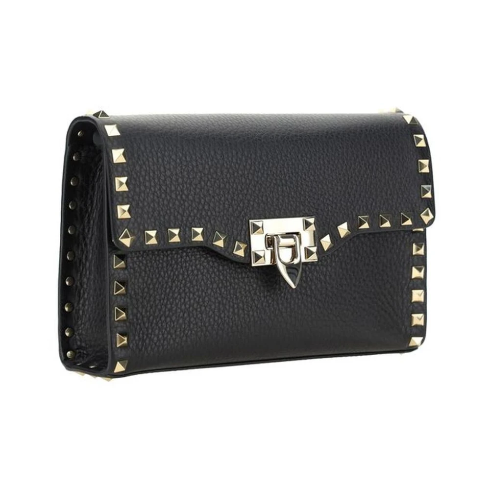 Valentino Garavani Gestudeerde Leren Schoudertas Black Dames