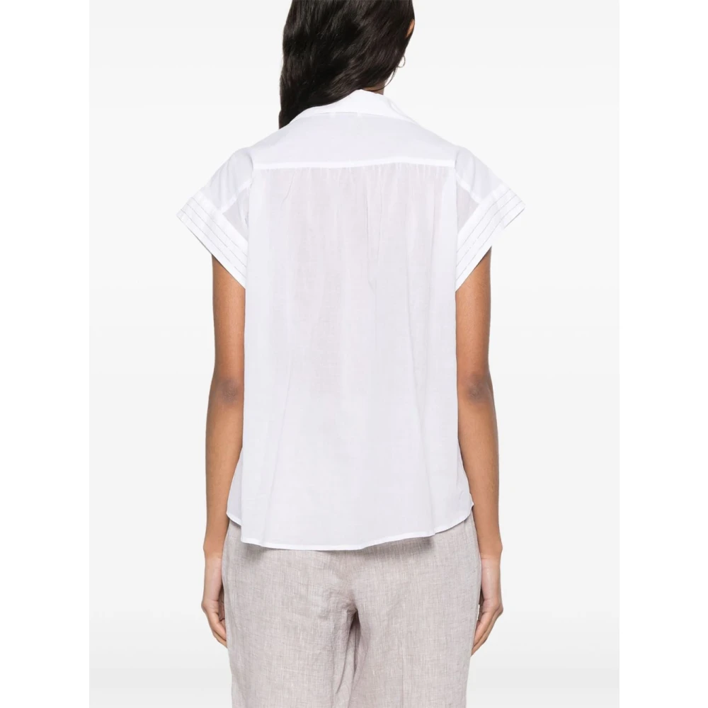 PESERICO Witte V-hals Shirt Korte Mouwen White Dames