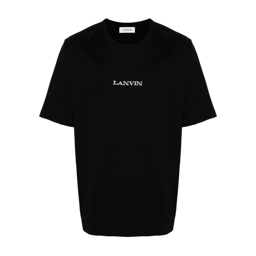 Lanvin Zwart Katoenen Jersey Geborduurd Logo T-shirt Black Heren