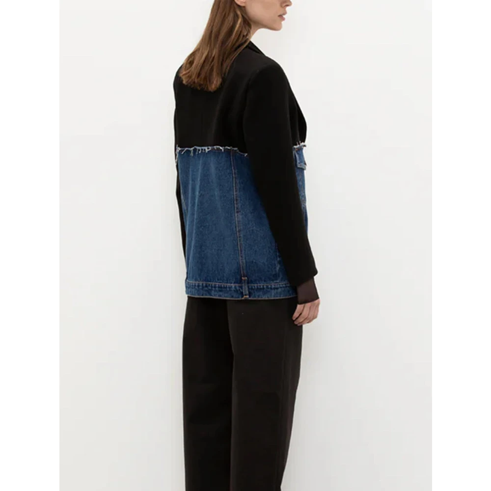 Jijil Zwarte Denim Inzet Jas Regular Fit Multicolor Dames