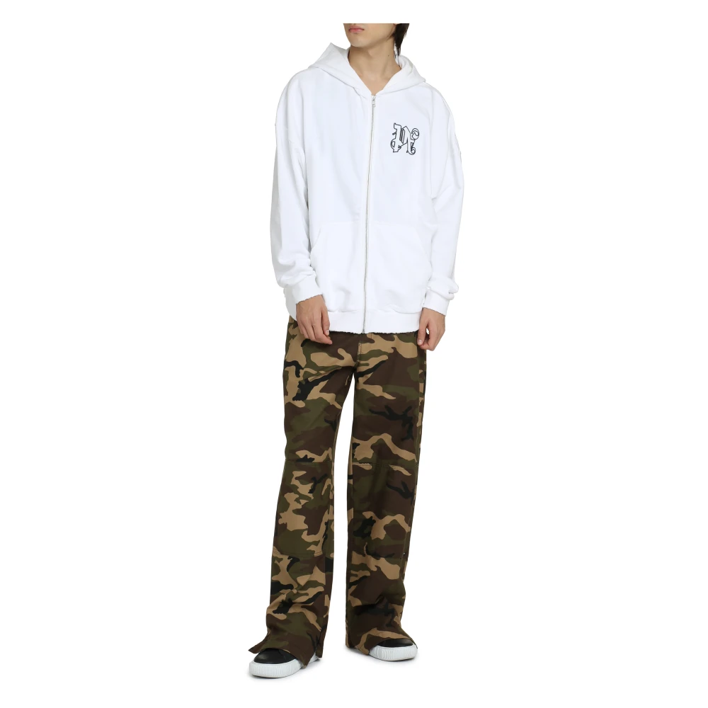 Palm Angels Katoenen Zip Hoodie met Zakken White Heren