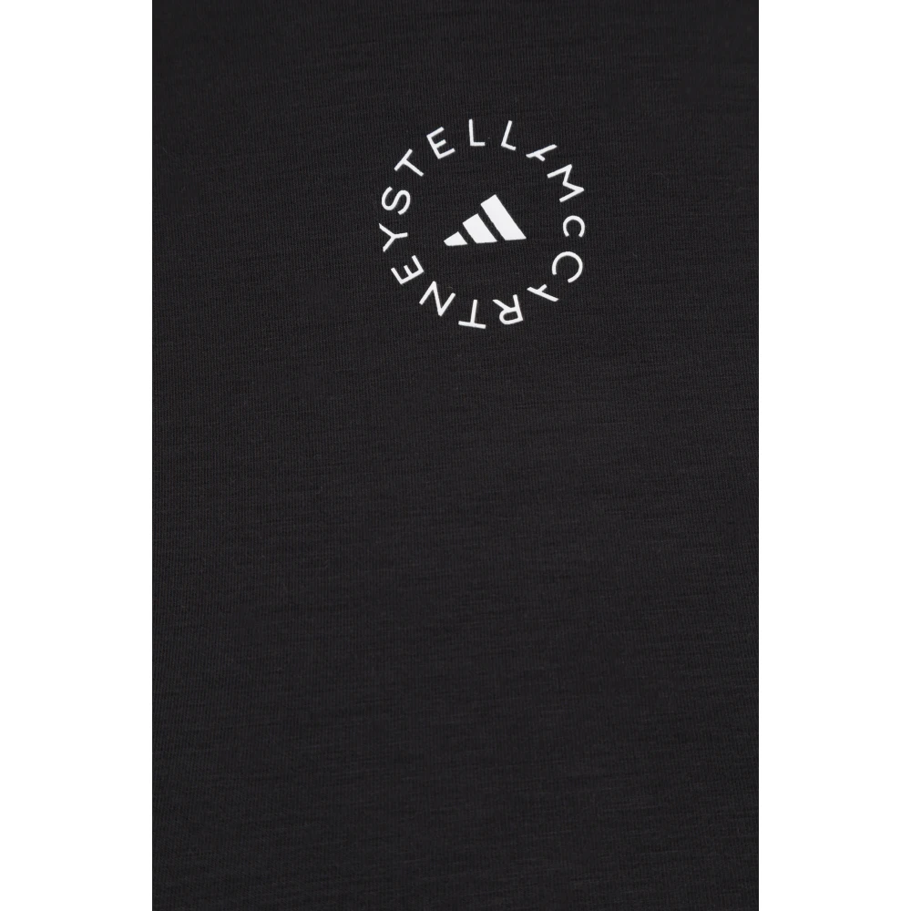 adidas by stella mccartney Zwart Stretch Jersey Top met Uitgesneden Achterkant en Logo Print Black Dames