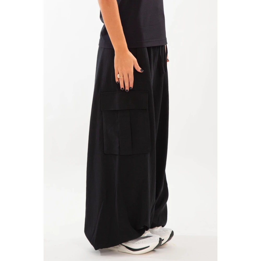 Y-3 Zwarte Wijde Cargo Broek in Gewassen Twill Black Dames