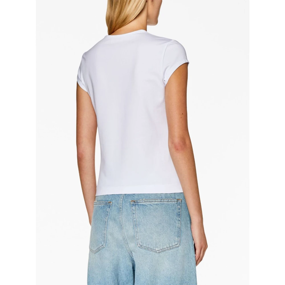 Diesel T-shirt met uitsnijding en logopatch White Dames