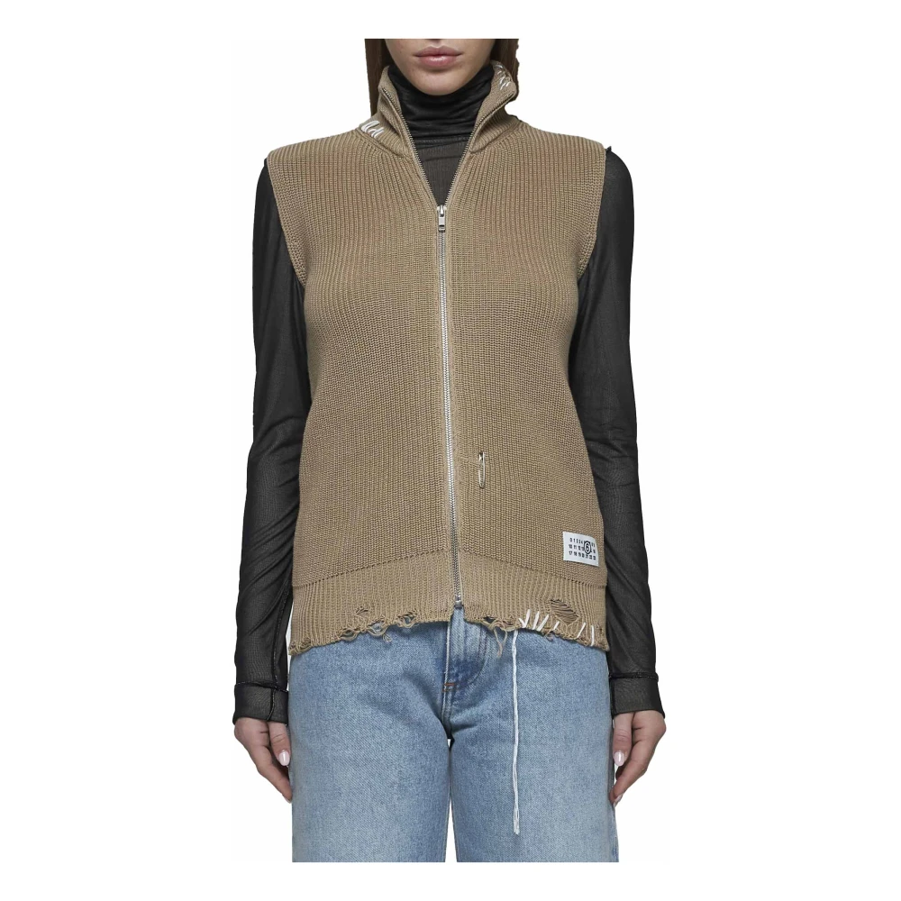 MM6 Maison Margiela Beige gebreide vest met distressed effect Beige Dames
