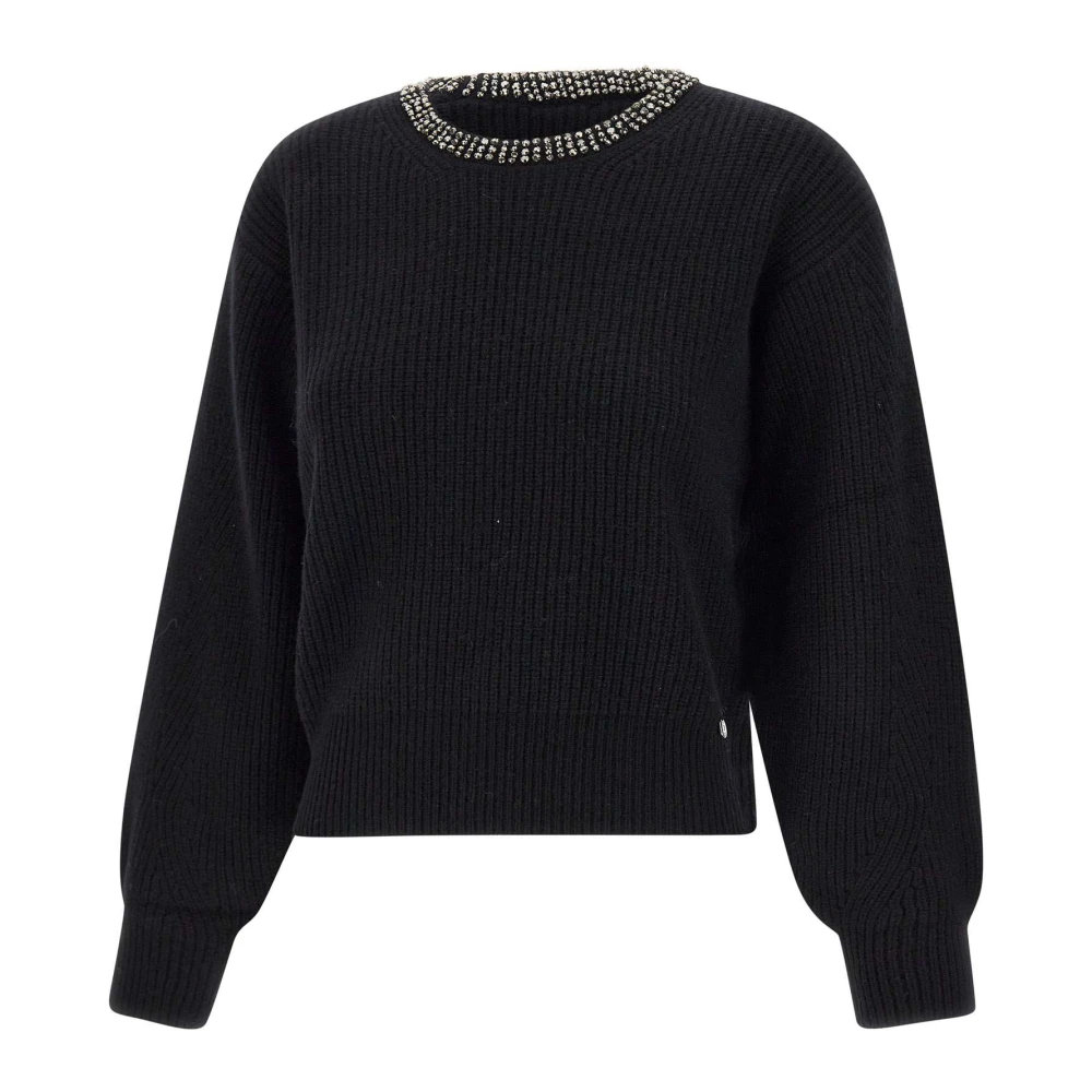 Liu Jo Zwarte Geribbelde Wollen Trui met Strass Black Dames