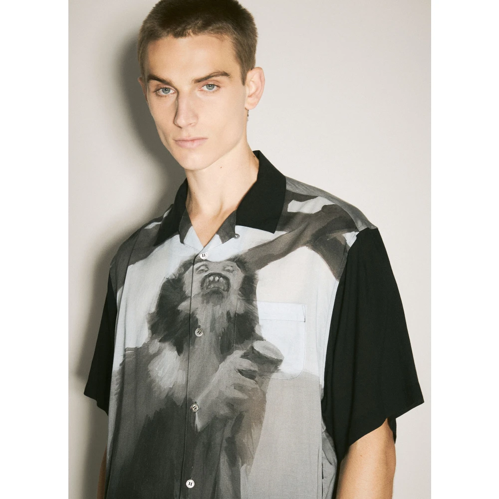 Undercover Grafische Print Satijnen Overhemd Black Heren