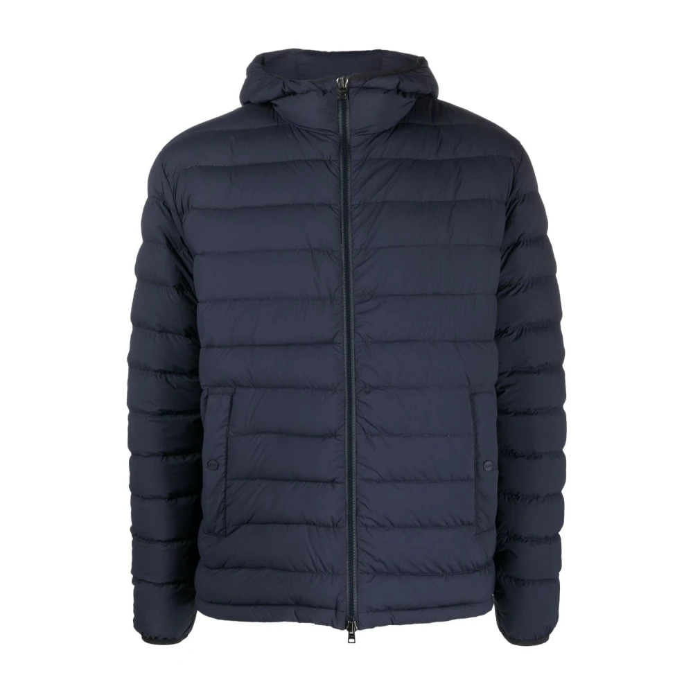 Herno Blauwe gewatteerde nylon jas met capuchon en rits Blue Heren