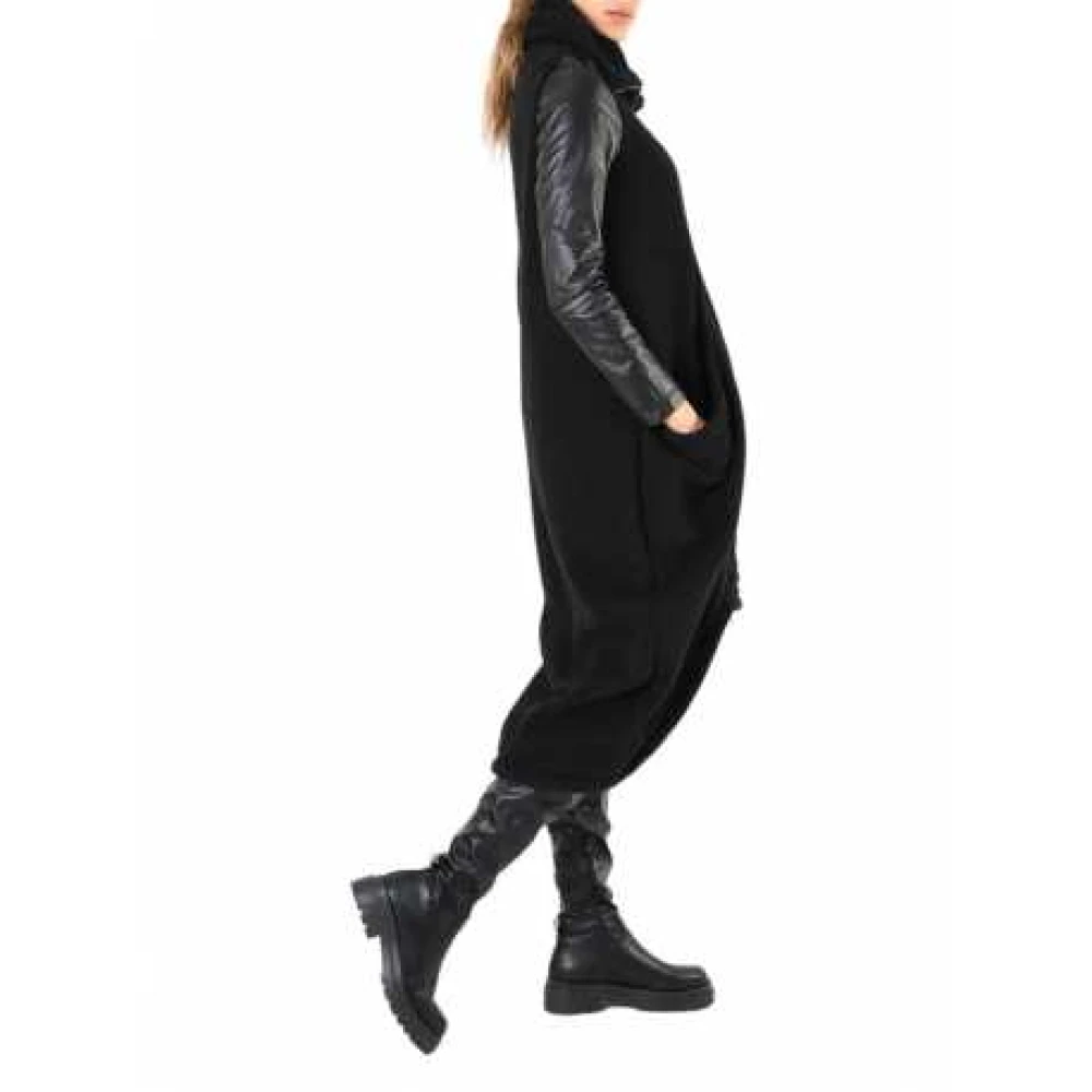 La Haine Inside Us Zwarte leren mouw lange jas Lw799 Black Dames