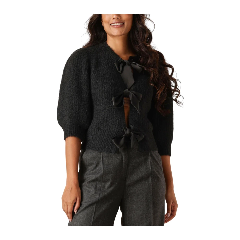 Co'Couture Zwarte Rib Cardigan met Strikdetail Black Dames
