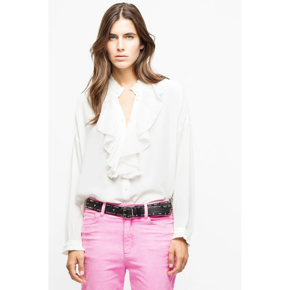Zadig & Voltaire Gerimpeld Overhemd met Geplooide Kraag White Dames