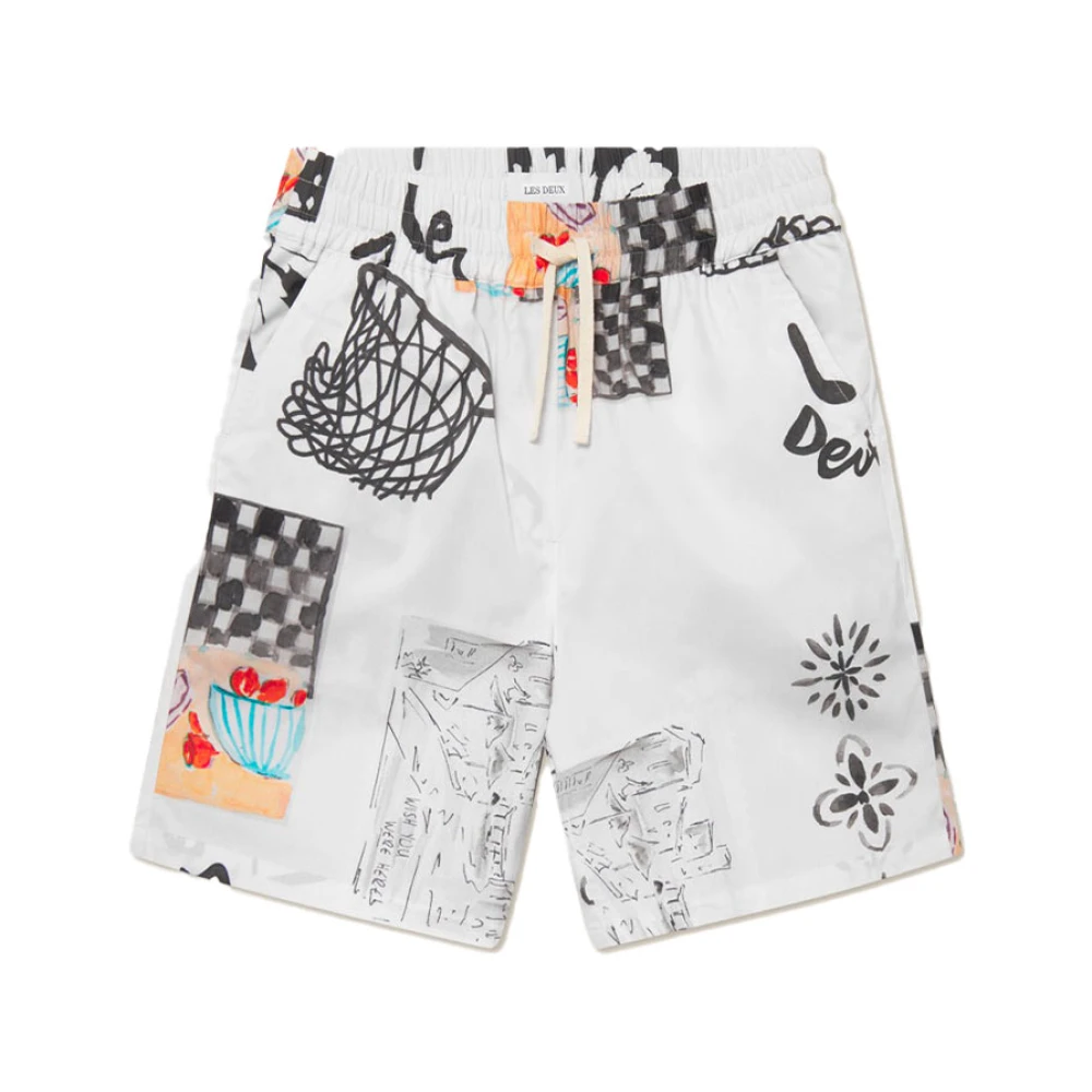 Les Deux Katoenen Popeline Speelse Print Shorts White Heren