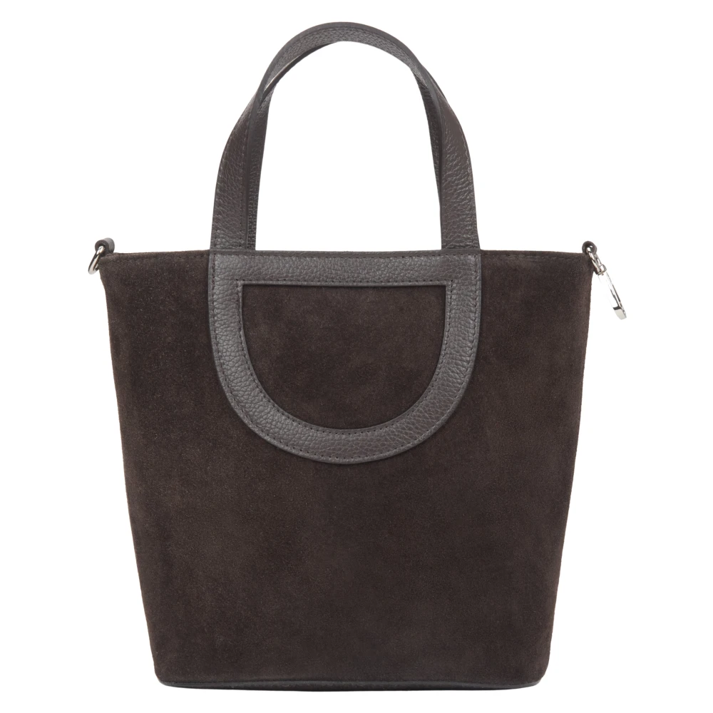 Estro Donkerbruine Bucket Bag voor vrouwen gemaakt van Premium Italiaans Velours Brown Dames