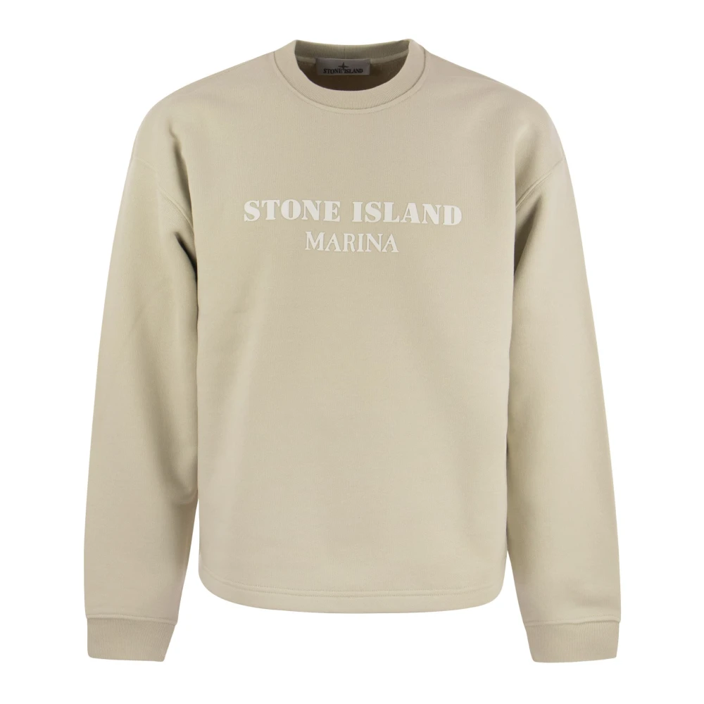 Stone Island Katoenen Crew Neck Sweatshirt met Inschrift Beige Heren