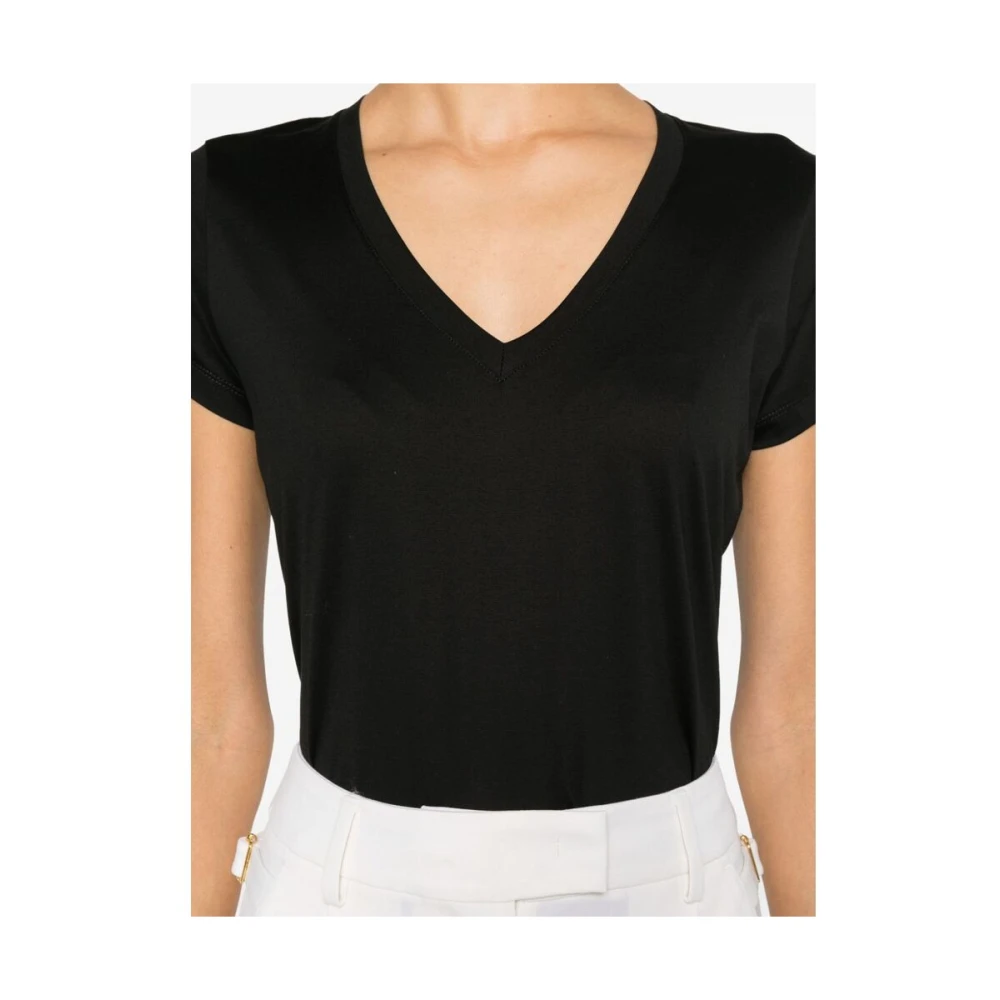 Mazzarelli Zwart V-hals Jersey T-shirt Black Dames