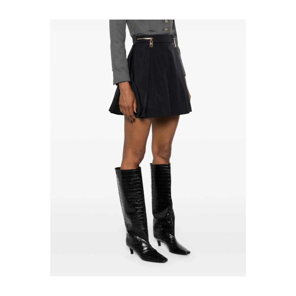Elisabetta Franchi Zwart Geplooid Nylon Minirok met Ritssluiting Black Dames