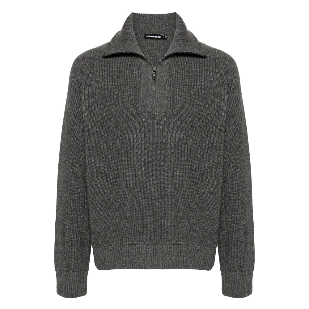 J.lindeberg Men's Gray Turtlenecks, L, Quarter Zip Knit Jumper In Grey