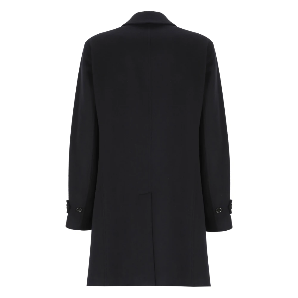 Lardini Zwarte Wollen Jas Peak Revers Black Heren