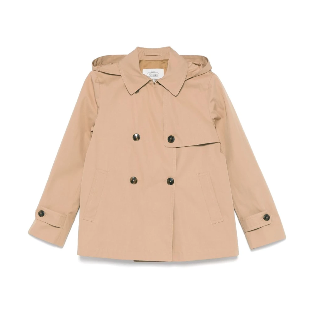 Herno Women's Brown Camel Double-Breasted Coat With Belted Cuffs
