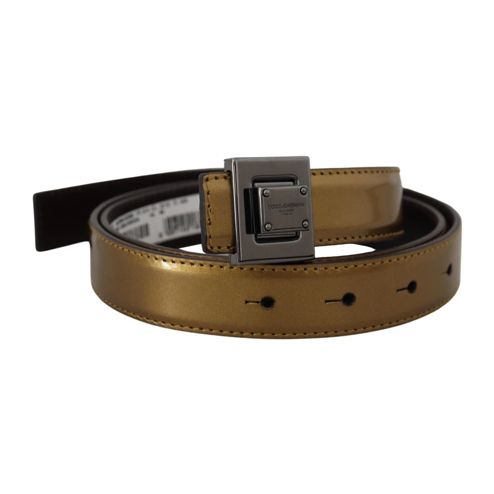 Dolce & Gabbana Unisex Geel Accessoires One Size, Leer, Vierkante Riem Met Metalen Gesp