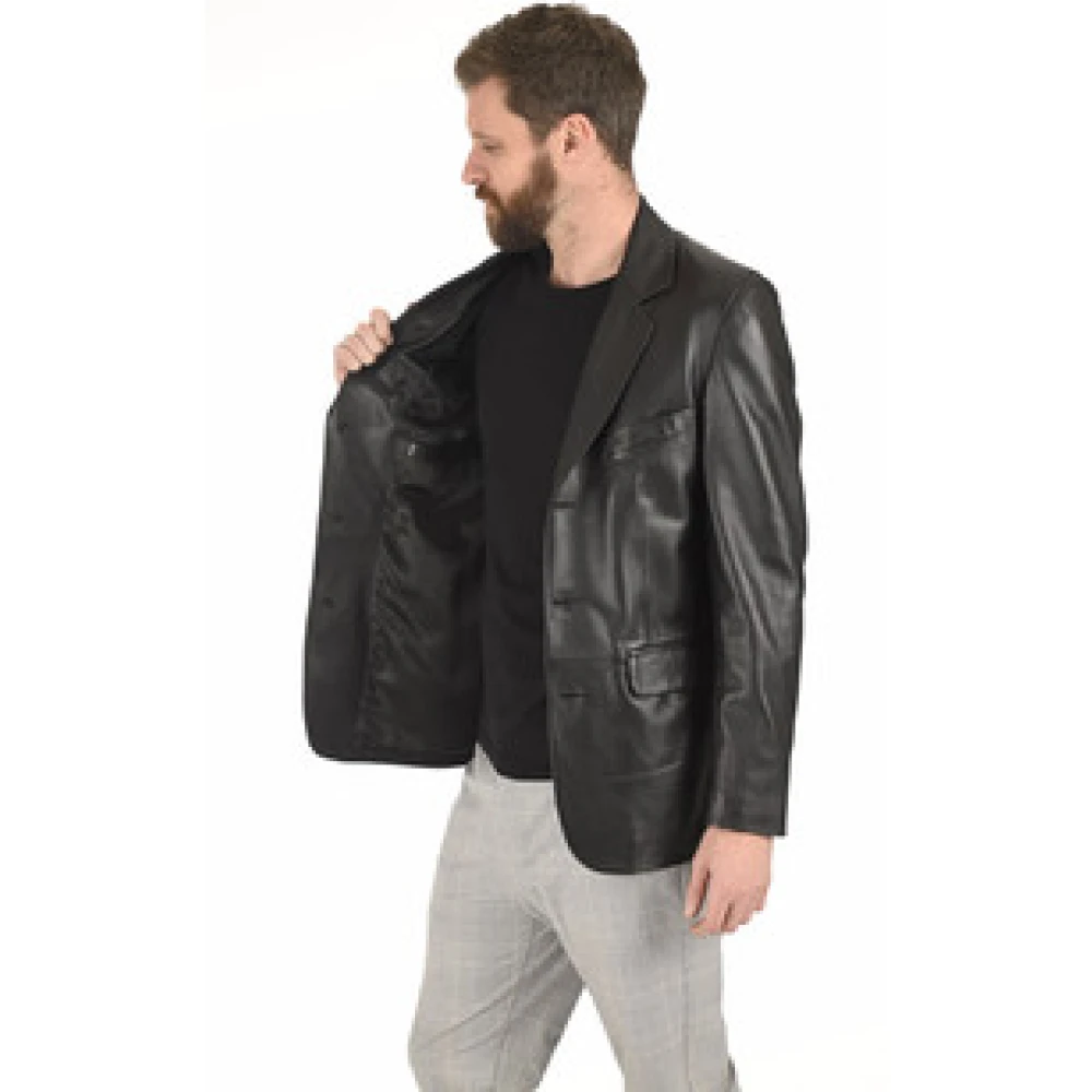 La Canadienne Zwarte Lam Leren Blazer Black Heren