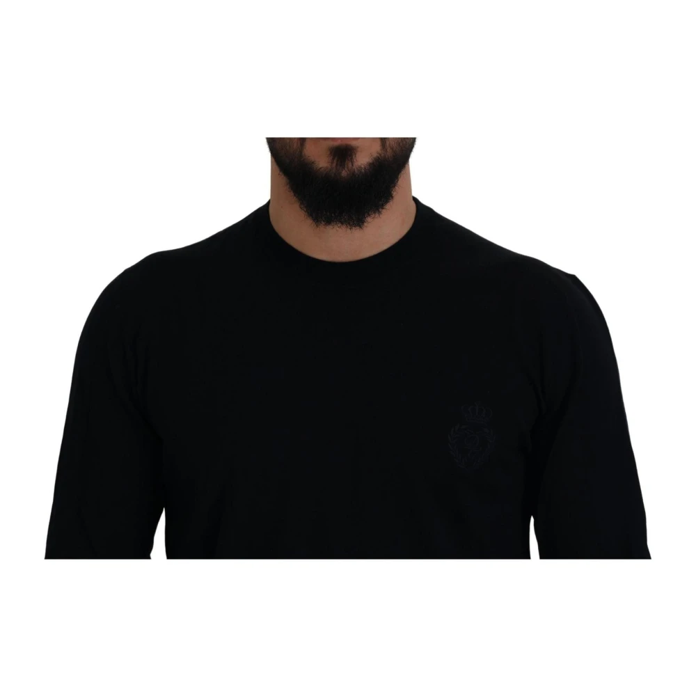 Dolce & Gabbana Zwarte Wol Logo Pullover Trui Black Heren