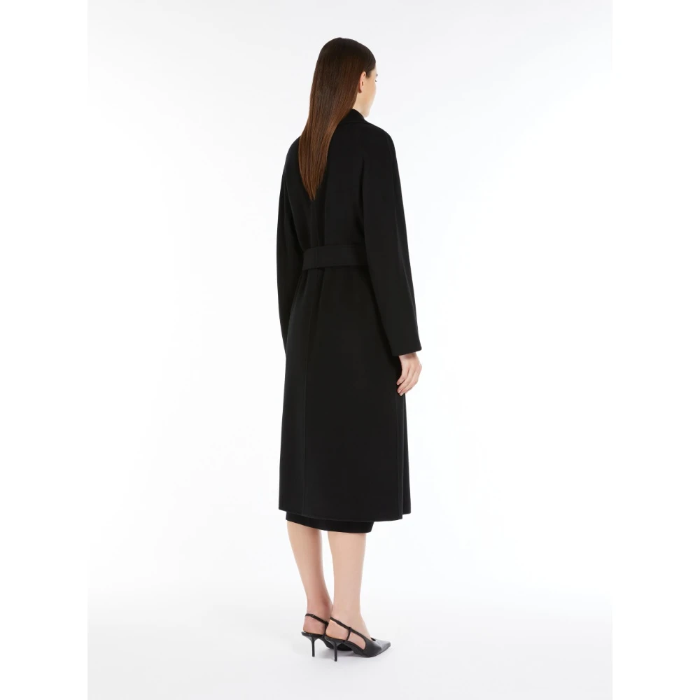 Max Mara Studio Zwarte Wol Kasjmier Zijde Midi Jas Black Dames