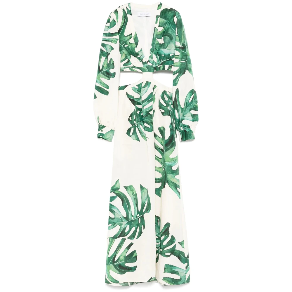 Raquel Diniz Witte Bladprint Jurk met Uitgesneden Details Multicolor Dames