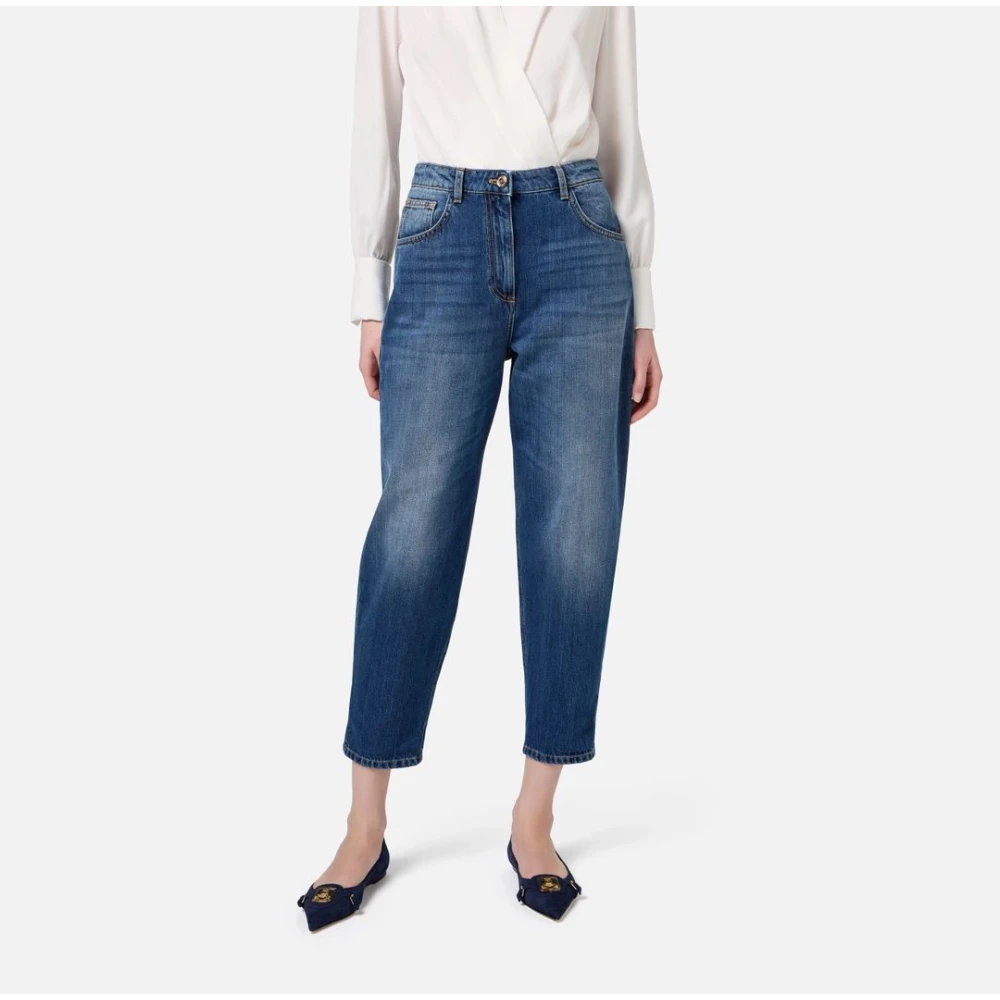 Elisabetta Franchi Blauwe Denim Boyfriend Jeans met Omslag Blue Dames