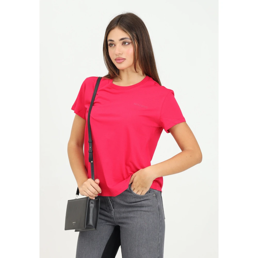 PATRIZIA PEPE Fuchsia Korte Mouw T-shirt Poison Orchid Pink Dames