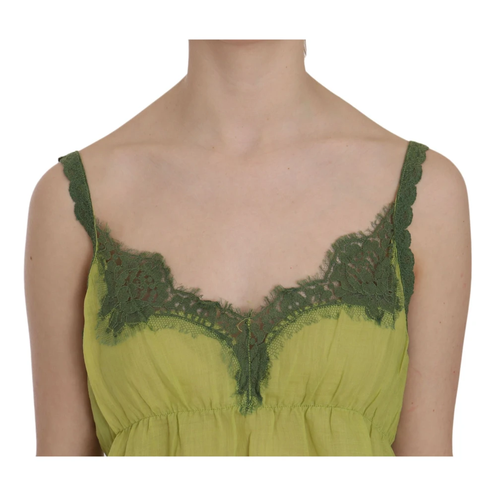 Pink Memories Groene Kant Tank Top Green Dames