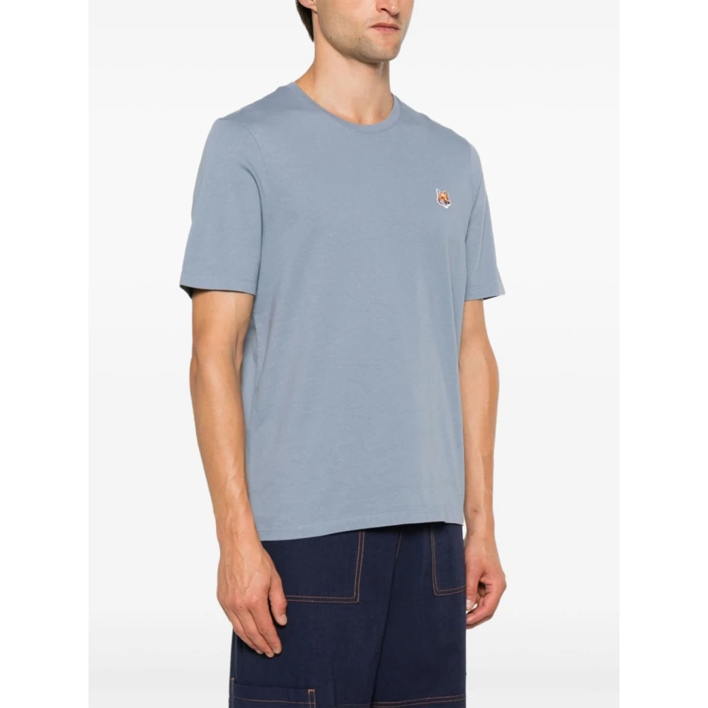 Maison Kitsuné Blauw Jersey Fox Patch T-shirt Blue Heren