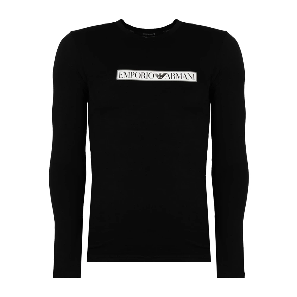 Emporio Armani Stretch Logo Print T-Shirt Heren Lange Mouw Black Heren