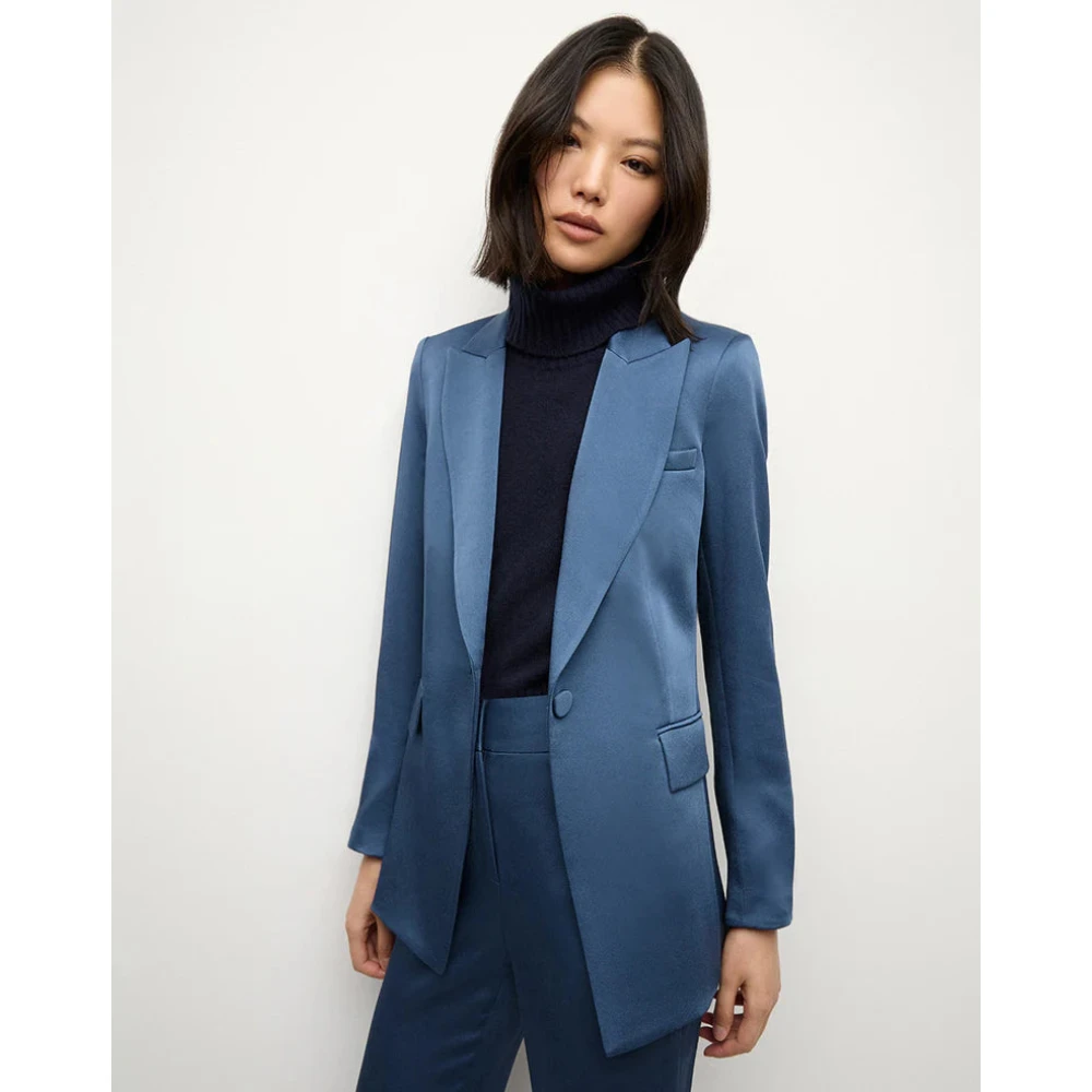 Veronica Beard Blauwe Lange Lean Dickey Jas Blue Dames