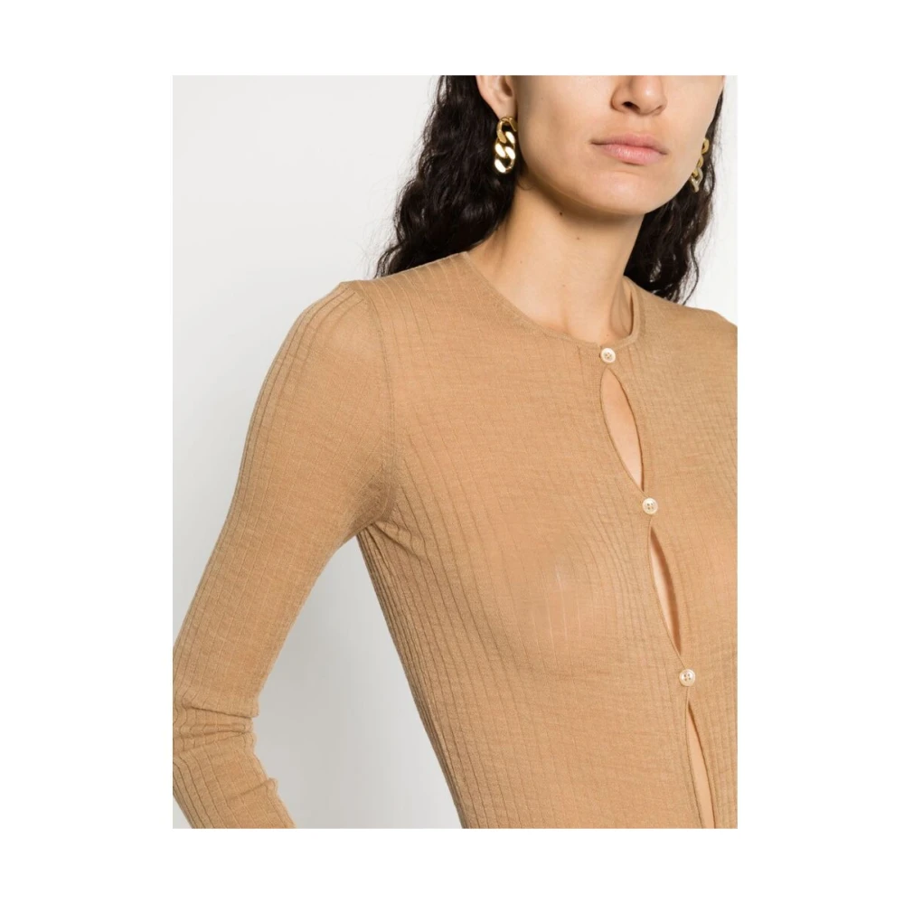 SPORTMAX Geribbelde Gebreide Button-Up Bodysuit Beige Dames