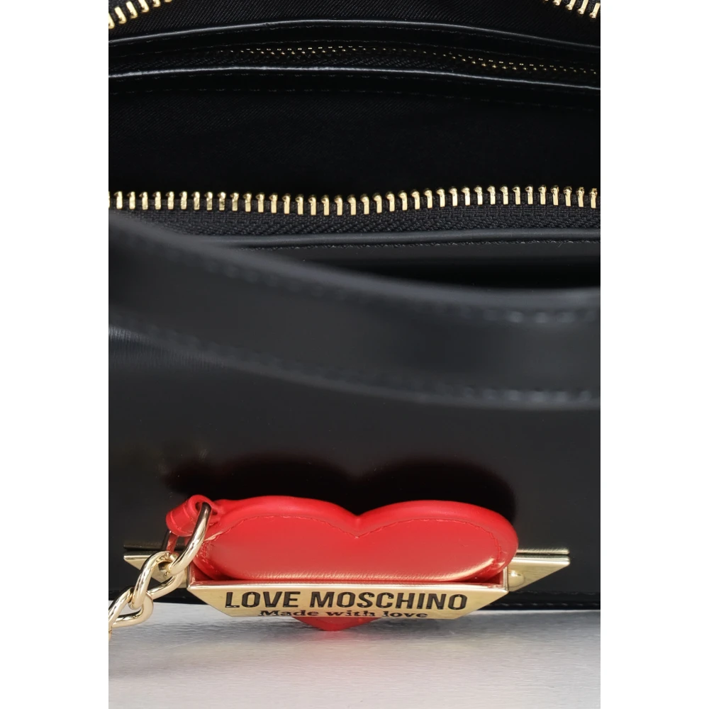 Love Moschino Zwarte schoudertas voor dames met rode hartbedel Black Dames